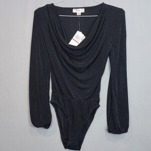 Land of the Free Bodysuit Black Cowl‎ Neck Shimmer Bishop Sleeve Womens XS NEW